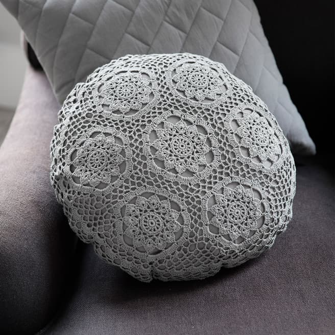 Gallery Living Grey Cotton Magda Round Crochet Cushion 40cm