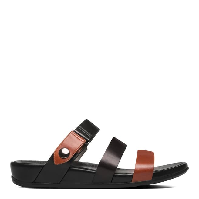 FitFlop Black/Tan Leather Gladdie Slide Sandals
