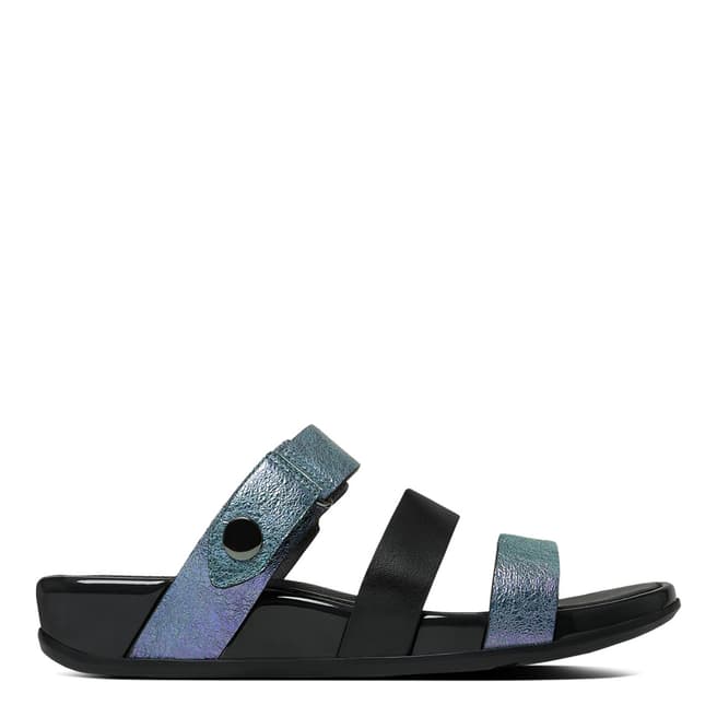 FitFlop Black/Blue Shimmer Leather Gladdie Slide Sandals