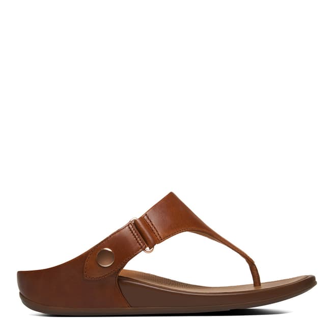 FitFlop Dark Tan Leather Gladdie Toe Thong Sandals