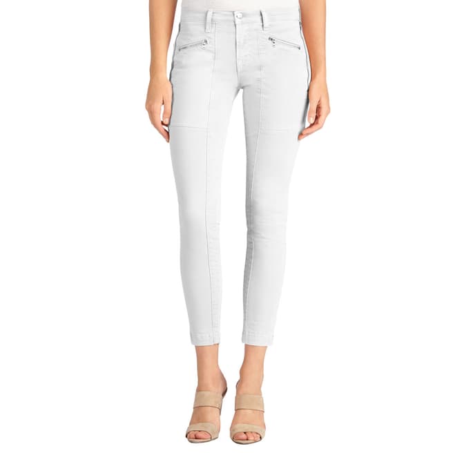 J Brand White Genisis Mid Rise Cropped Utility Jeans