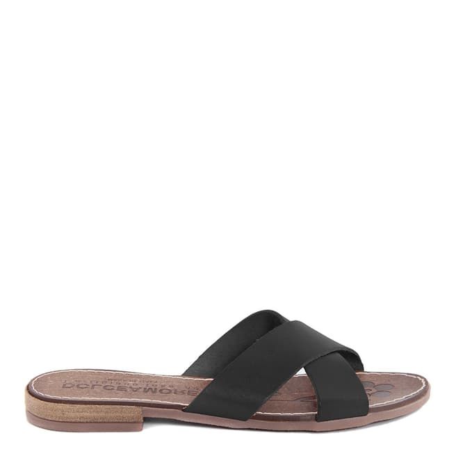 Dolce Amore Black Leather Flat Double Crossed Sandals