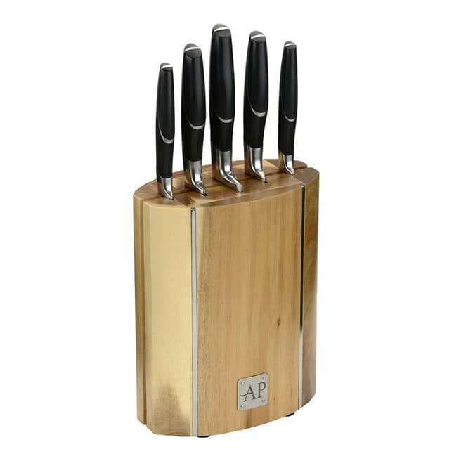 Arthur Price Silver 6 Piece Oval Wooden Kitchen Knife Block Set