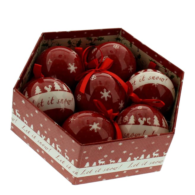 Festive Set of 7 Red/White Snowflake Baubles