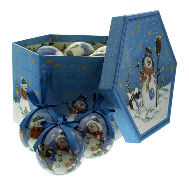 Festive Set of 14 Blue Snowmen Baubles in a Hexagonal Box