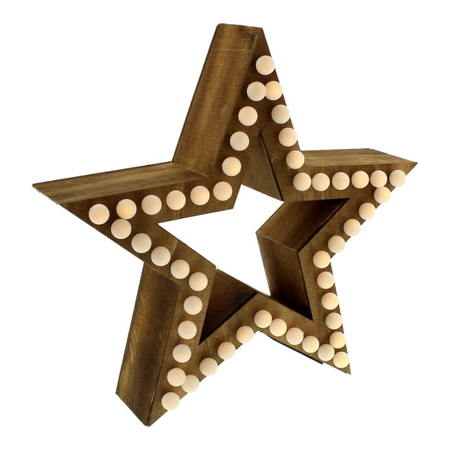 Festive Brown Light Up Wooden Star 35cm 