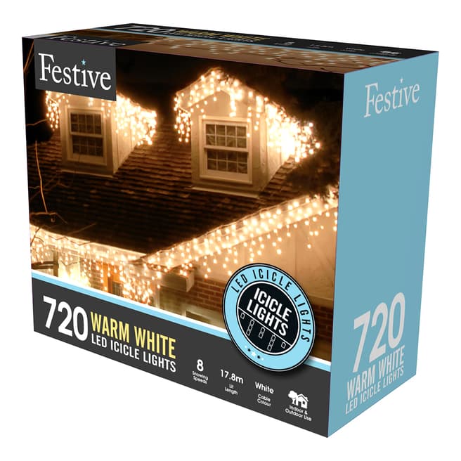 Festive Warm White 720 LED Snowing Icicle Lights