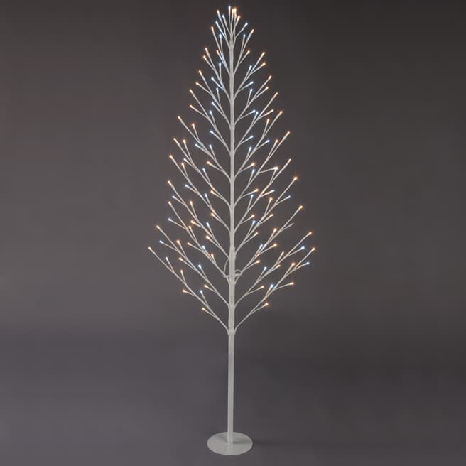 Festive White Flat Twig Tree With 96 LED Lights 120cm