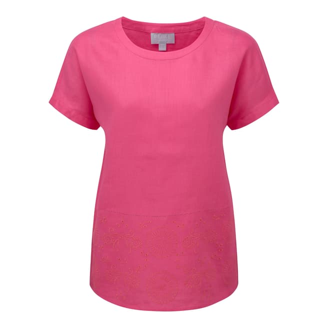 Pure Collection Fuchsia Pink Embroidered Linen Top