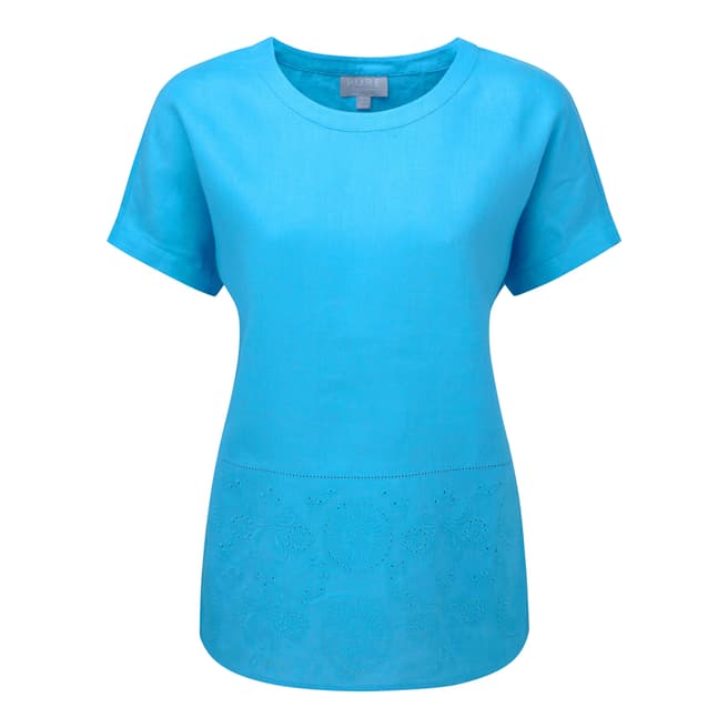 Pure Collection Azure Blue Embroidered Linen Top