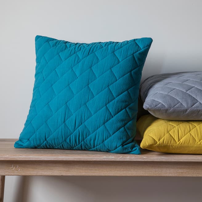 Gallery Living Teal Cotton Bricks Quilted Cushion 45 x 45cm