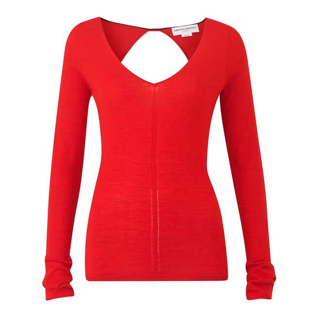 Amanda Wakeley Red Hadid V Neck With Cut Out Back Cashmere Top