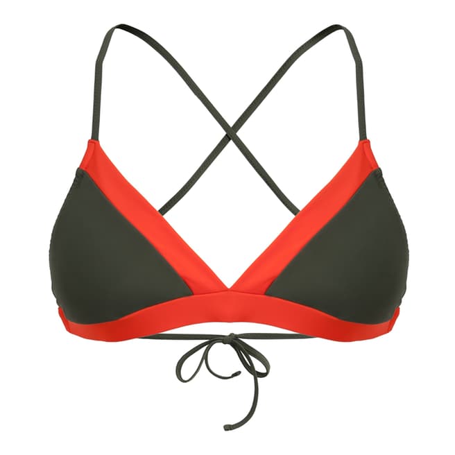 Amanda Wakeley Khaki/Papaya Colour Block Bikini Top
