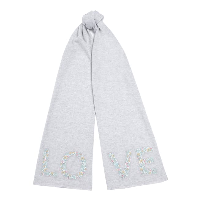 Chinti and Parker Silver Marl Liberty Print LOVE Cashmere Scarf