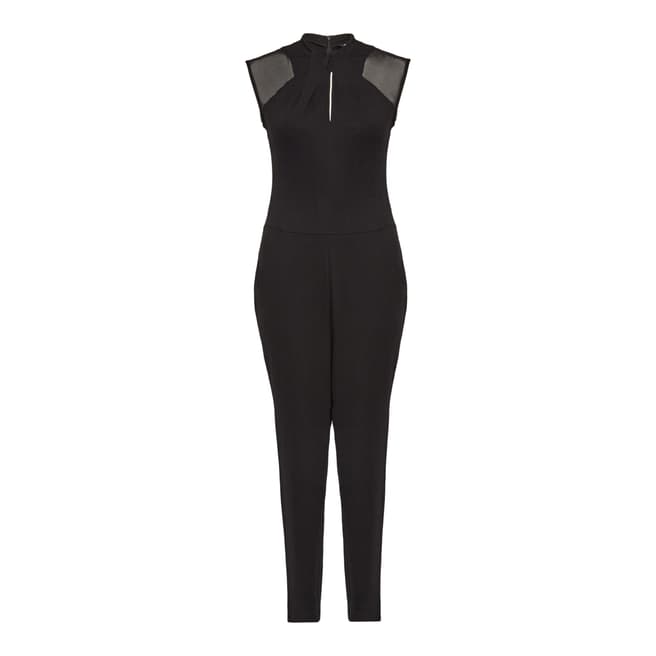 French Connection Black Tania Tuck Sheer Panel Jumpsuit