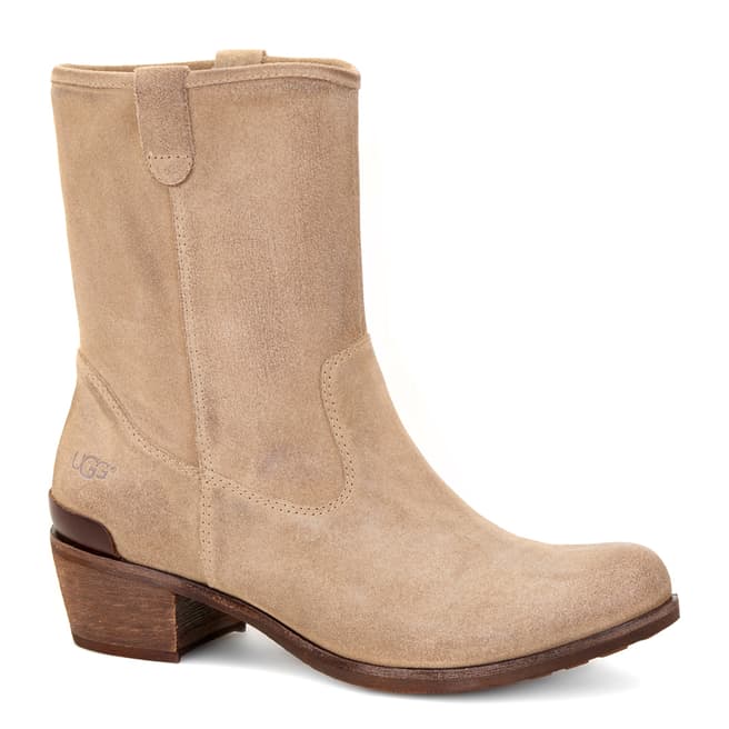 UGG Taupe Suede Rohen Sheepskin Lined Heeled Boots
