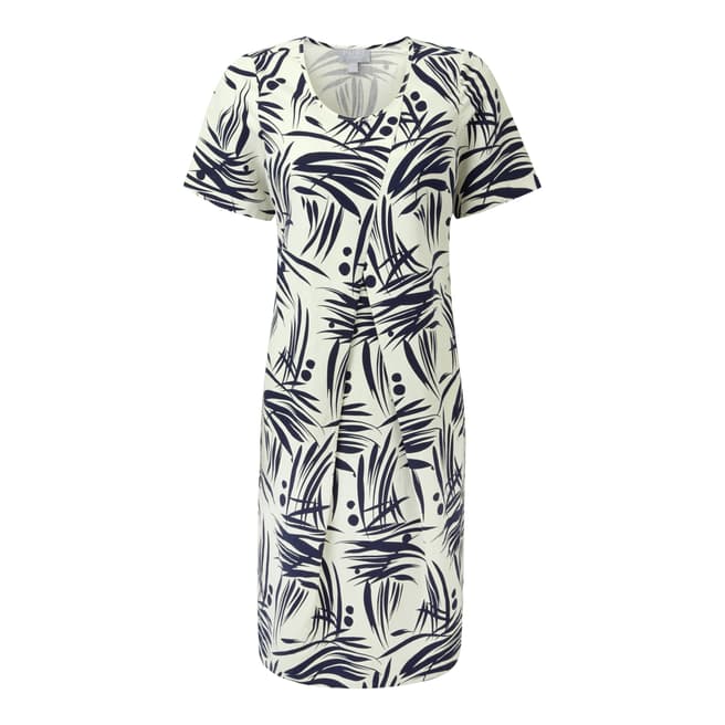 Pure Collection Navy Bamboo Print Silk/Linen Cocoon Dress