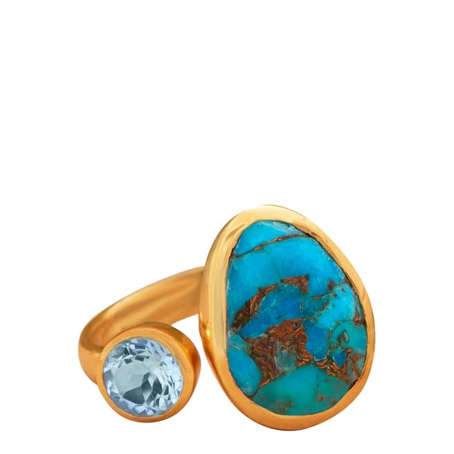 Liv Oliver Gold Plated Blue Topaz and Turquoise Ring