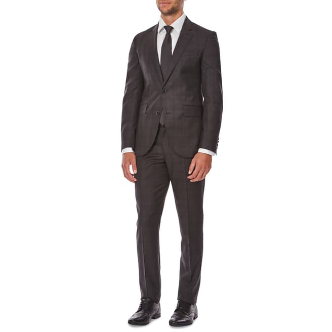 Hackett London Charcoal Overcheck Wool Suit
