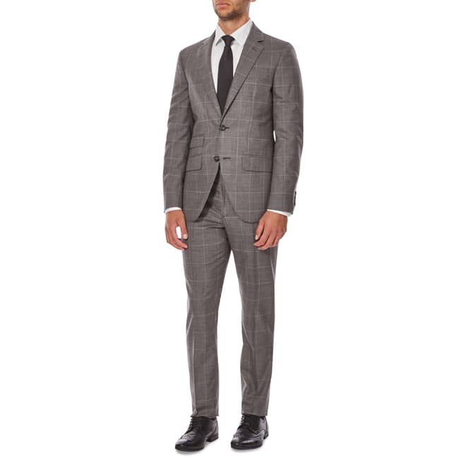 Hackett London Mid Grey Windowpane Subtle Check Wool Suit