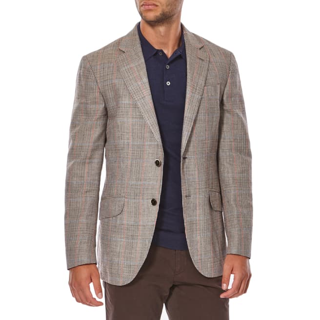 Hackett London Brown/Multi Contrast Check Wool Blend Jacket