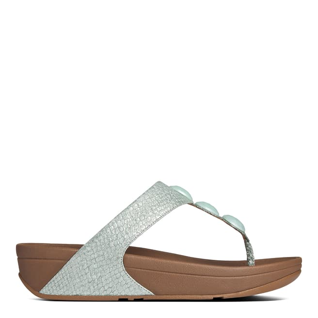 FitFlop Duck Egg Leather Petra Jewelled Toe Thong Sandals