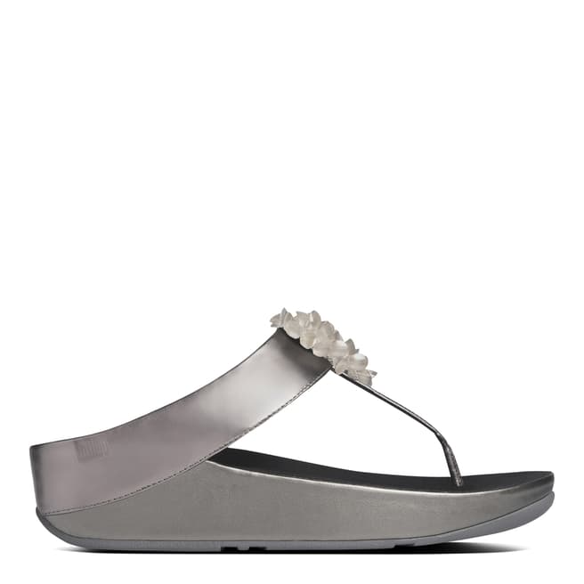 FitFlop Pewter Metallic Leather Blossom Toe Thong Sandals