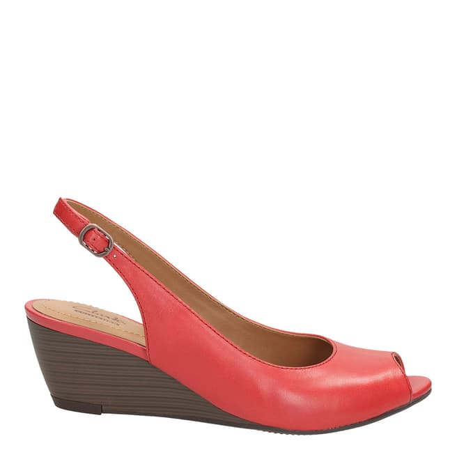 Clarks Women's Red Leather Brielle April Slingback Sandals Heel 5cm