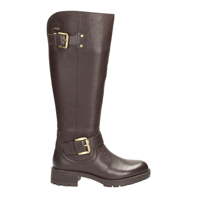 Clarks Women's Dark Brown Leather Reunite Hi GTX Long Boots 