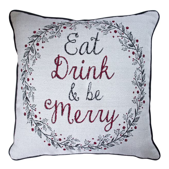 Kilburn & Scott White/Multi Eat Drink and Be Merry Cushion 45 x 45 cm