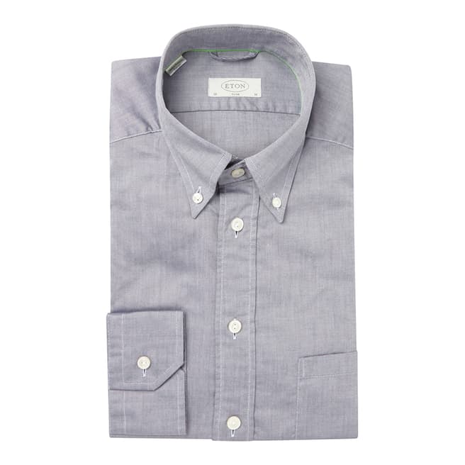 Eton Shirts Light Grey Slim Fit Traditional Single Button Cuff Cotton Shirt