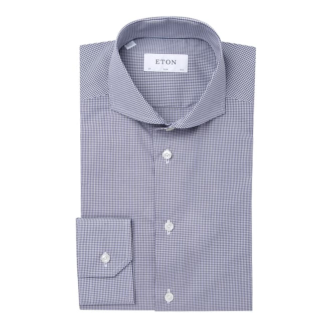 Eton Shirts Blue Slim Fit Traditional Single Button Cuff Cotton Shirt