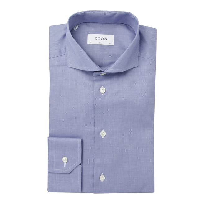Eton Shirts Light Blue Slim Fit Traditional Single Button Cuff Cotton Shirt