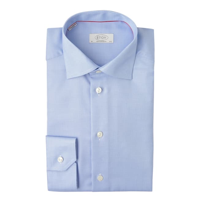 Eton Shirts Light Blue Contemporary Fit Traditional Single Button Cuff Cotton Shirt