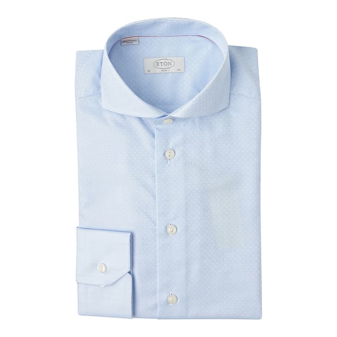 Eton Shirts Pale Blue Slim Fit Traditional Single Button Cuff Cotton Shirt