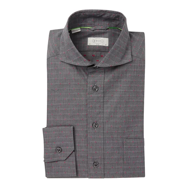 Eton Shirts Deep Grey/Pink Slim Fit Traditional Single Button Cuff Cotton Shirt