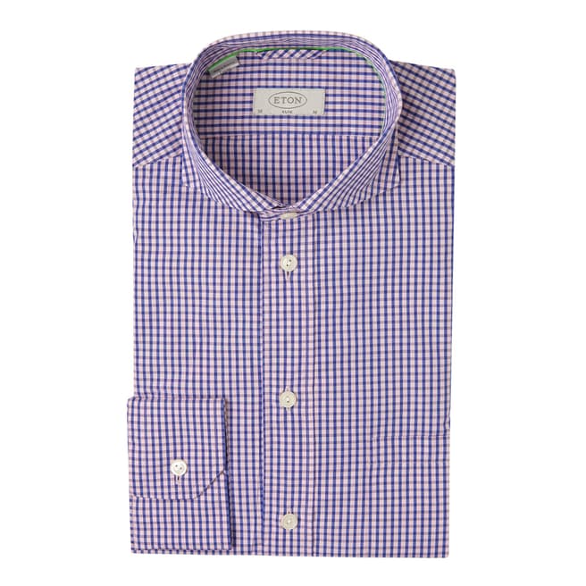 Eton Shirts Pink/Blue Check Slim Fit Traditional Single Button Cuff Cotton Shirt