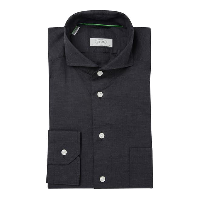 Eton Shirts Black Long Sleeves Slim Fit Traditional Single Button Cuff Cotton Shirt 