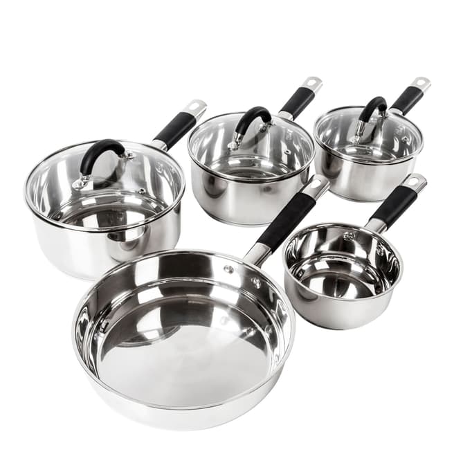 Tower 5 Piece Stainless Steel  Saucepans with Silicone Handles Set