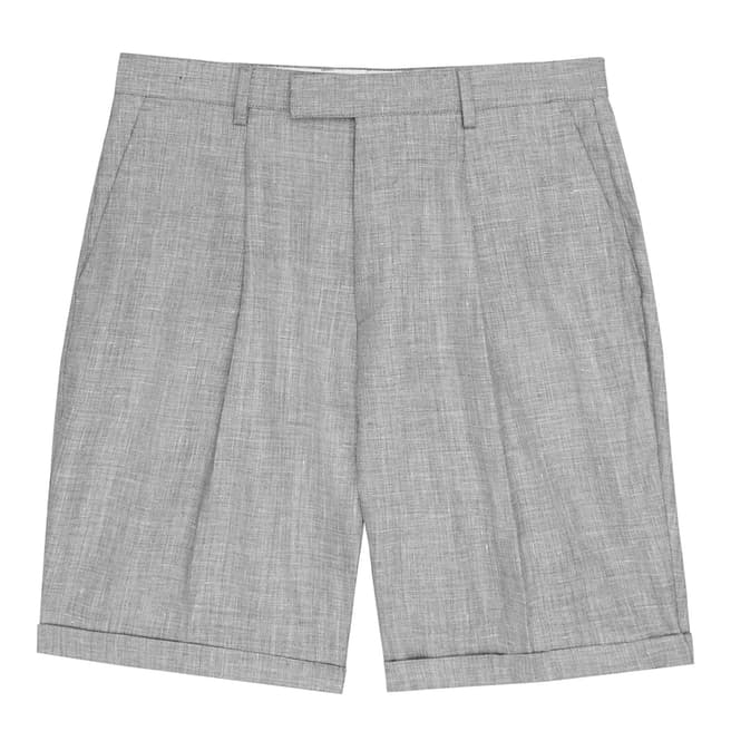 Reiss Grey Roman Herringbone Linen Wool Shorts