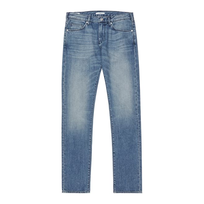 Reiss Blue Abrasion Gunther Slim Fit Cotton Jeans