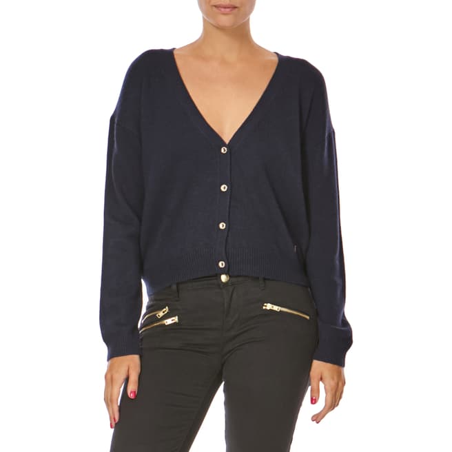 Juicy Couture Navy Panther Sequin Wool Blend Cardigan