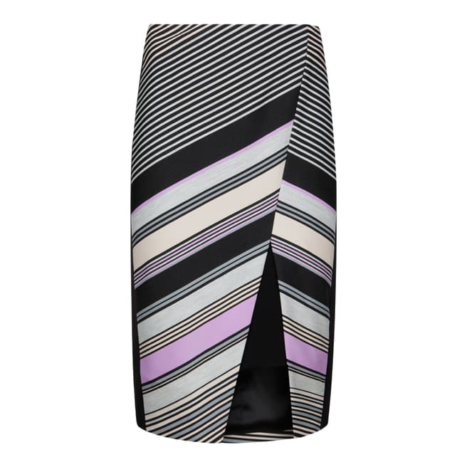 Ted Baker Black Elowese Multi Stripe Print Wrap Midi Skirt