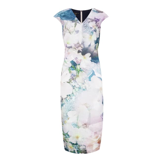 Ted Baker Multi Pastal Amily Floral Geo Fitted Midi Dress