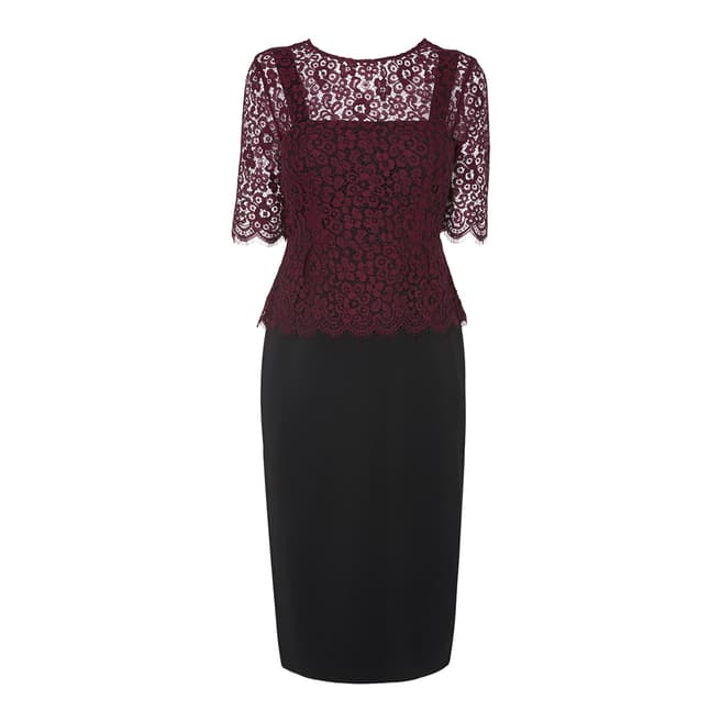 L K Bennett Red/Black Isolde Cotton Blend Peplum Dress