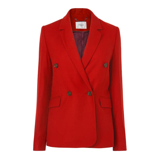 L K Bennett Red Atida Double Breasted Wool Fitted Blazer