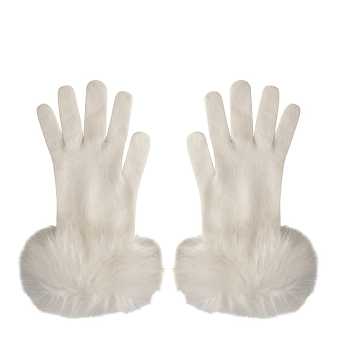  Winter White Faux Fur Trim Cashmere Gloves
