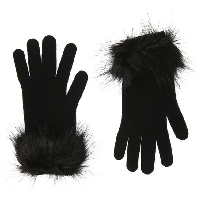  Black Short Glove with Faux Fur Trim