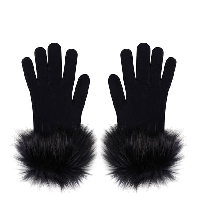  Navy Faux Fur Trim Cashmere Gloves