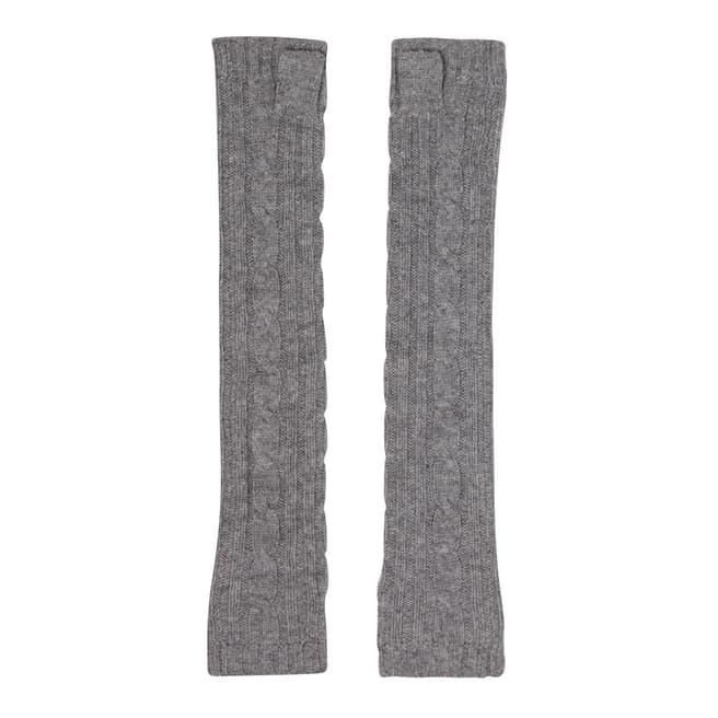  Grey Marl Cashmere Cable Knit Long Wrist Warmers